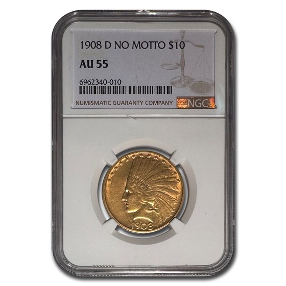 1908-D $10 Indian Gold Eagle AU-55 NGC (Motto) 1908-D $10 Indian Gold Eagle AU-55 NGC (Motto)
